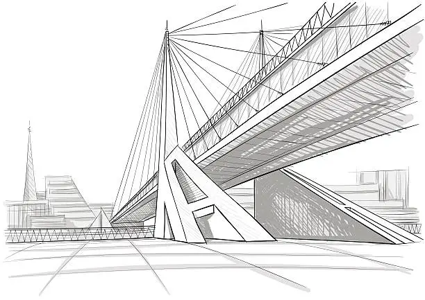 Vector illustration of Architectural drawing of a bridge