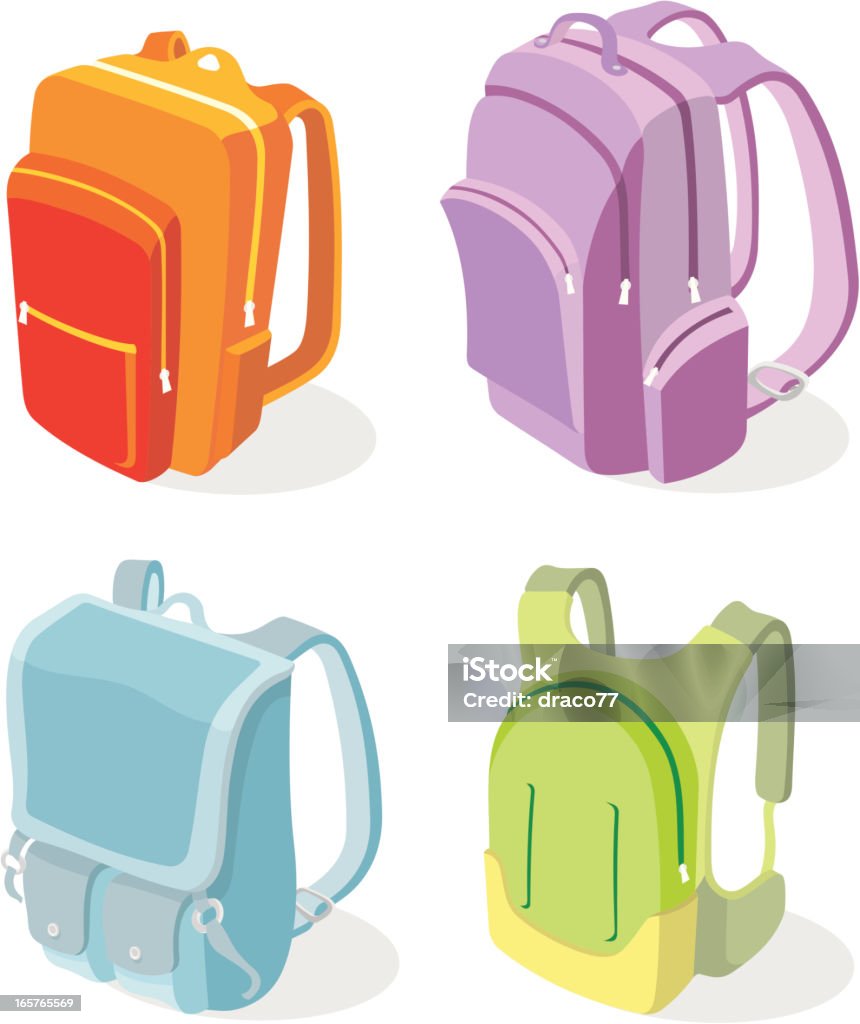 Backpack Set Variation knapsack designs, useful for back to school elements. Traced from my artwork, easy to edit colors. More Education Series Lightbox Backpack stock vector