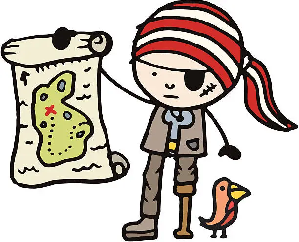 Vector illustration of Pirate holding a treasure map