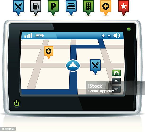 Gpsnavigation System Mit Symbolen Stock Vektor Art und mehr Bilder von Ausrüstung und Geräte - Ausrüstung und Geräte, Bauwerk, Benzin