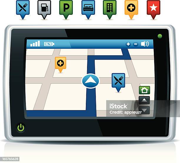 Sistema De Navegação Com Ícones De Gps - Arte vetorial de stock e mais imagens de Abastecer - Abastecer, Baia Direcional, Cidade