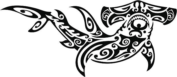 Tribal Hammerhead Shark Tribal hammerhead shark tribal tattoo stock illustrations