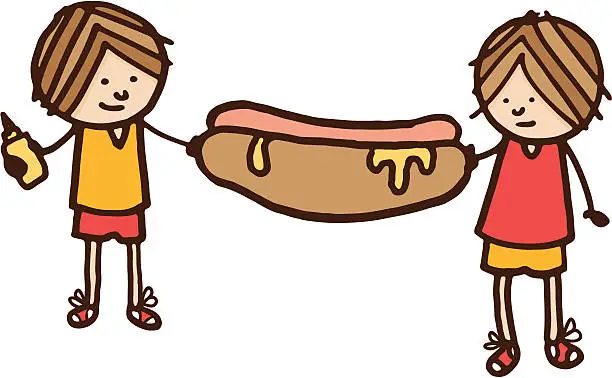 Vector illustration of Two boys with a large hot dog