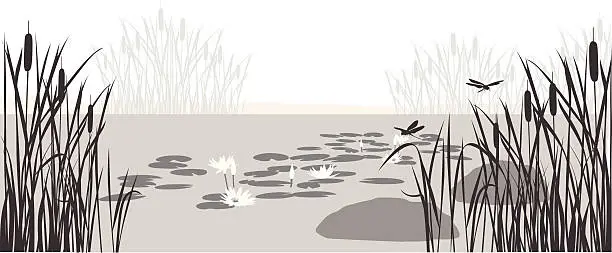 Vector illustration of Lily Pond Vector Silhouette