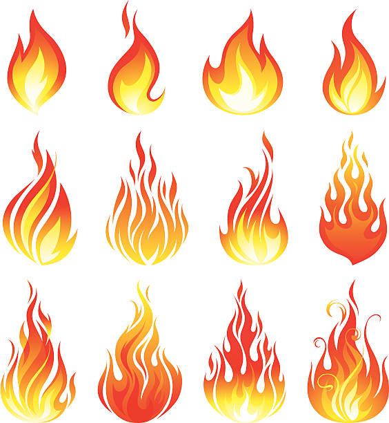 ilustraciones, imágenes clip art, dibujos animados e iconos de stock de colección de fuego - llama