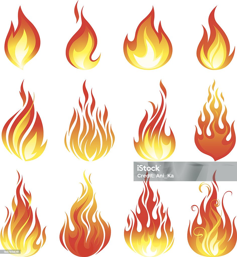 Fire collection A set of various fire elements Flame stock vector