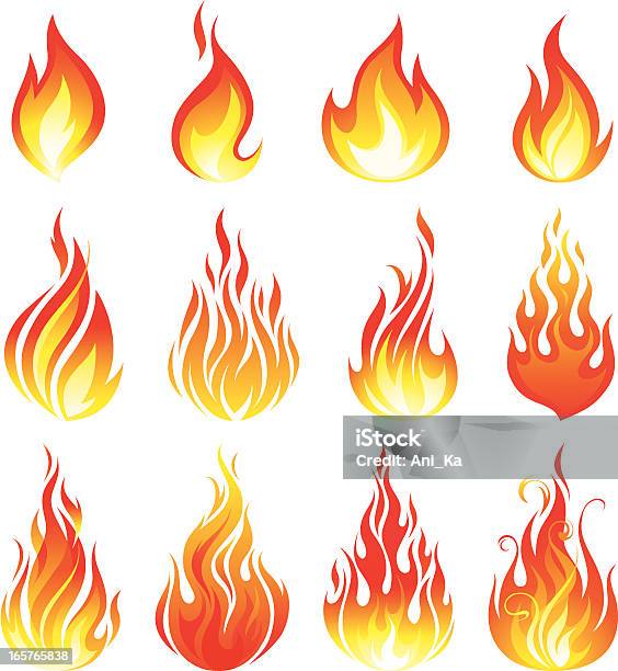 Fire Collection Stock Illustration - Download Image Now - Flame, Fire - Natural Phenomenon, Vector