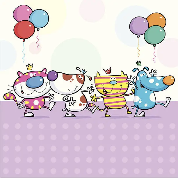 Vector illustration of Cats & dogs birthday party