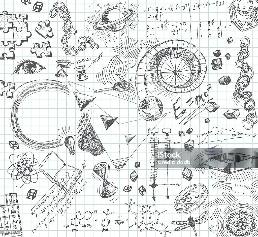 Руки drawn карандаш эскизы научной концепции - Векторная графика Бессмысленный рисунок роялти-фри