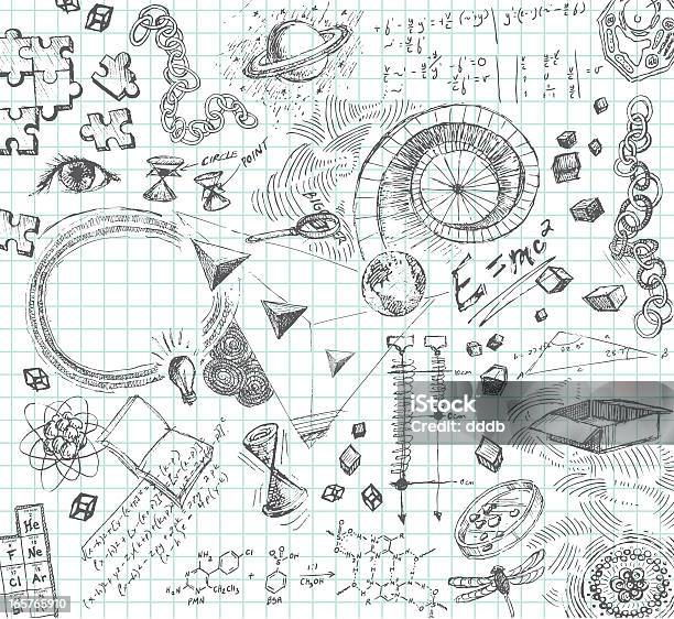 Руки Drawn Карандаш Эскизы Научной Концепции — стоковая векторная графика и другие изображения на тему Бессмысленный рисунок - Бессмысленный рисунок, Блокнот, Образование