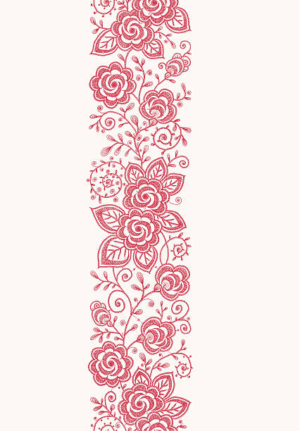 Roses Vertical Lace Seamless Pattern. vector art illustration