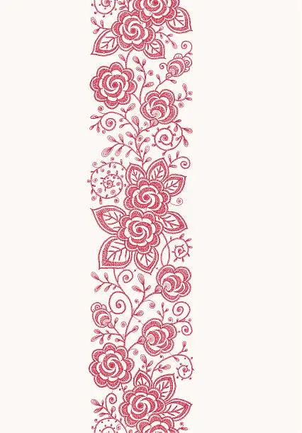 Vector illustration of Roses Vertical Lace Seamless Pattern.
