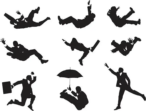 Vector illustration of Businessmen falling through the sky