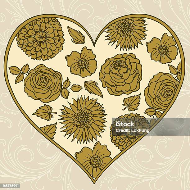Flowers Pattern Inside A Heart Shape Frame Stock Illustration - Download Image Now - Camellia, Curve, Rose - Flower