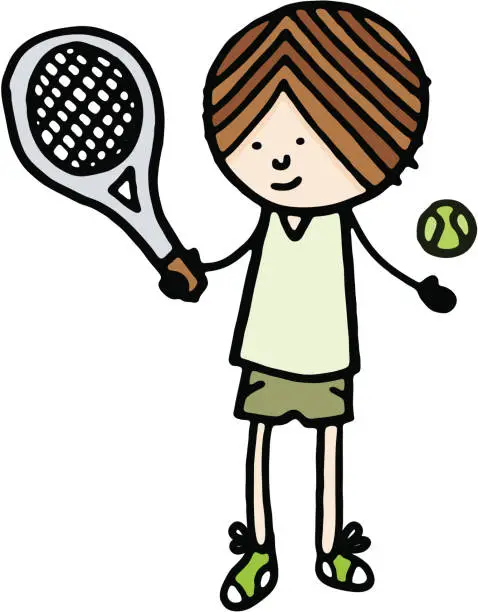 Vector illustration of Boy waiting to play tennis with racket and ball