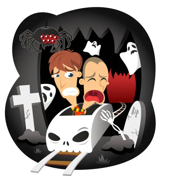 Vector illustration of Scary Horror Ride at Amusement Park