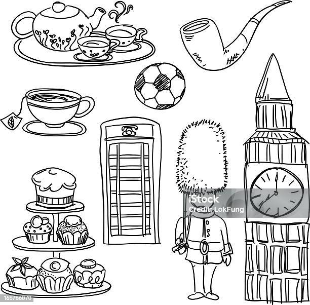 Symbols Of England In Black And White Stock Illustration - Download Image Now - London - England, Afternoon Tea, Doodle
