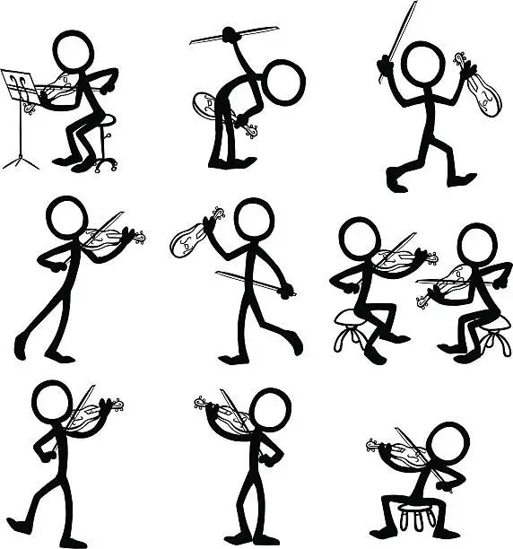 Vector illustration of Stick Figure People Violin