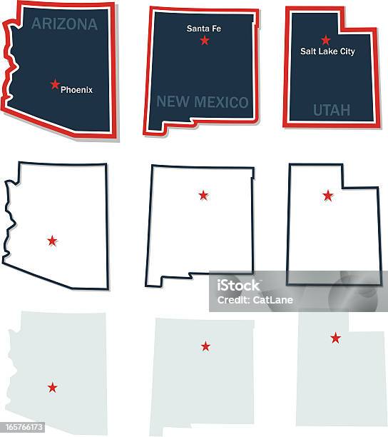 Vetores de Mapas De Estados Nos Eua e mais imagens de Arizona - Arizona, Contorno, Mapa