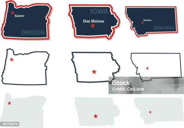 Cartes Des Étatsunis Vecteurs libres de droits et plus d'images vectorielles de Contour - Contour, Iowa, Oregon - État américain