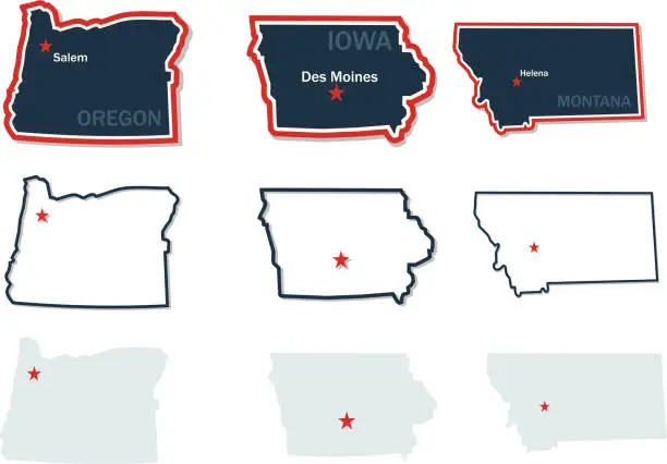 Vector illustration of Maps of US States