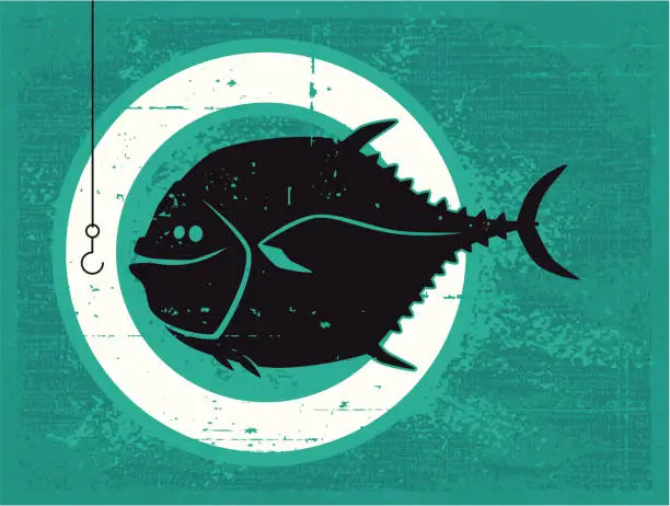 Vector illustration of fish and hook silhouette