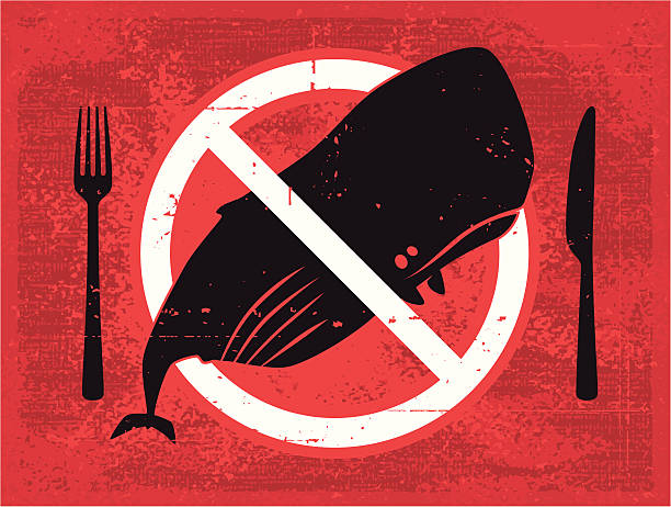 illustrazioni stock, clip art, cartoni animati e icone di tendenza di non mangiare simbolo di balena - meal whale mammal animal