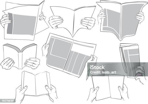 Vetores de Mãos Segurando Livros Revistas Jornais E Sala De Leitura e mais imagens de Jornal