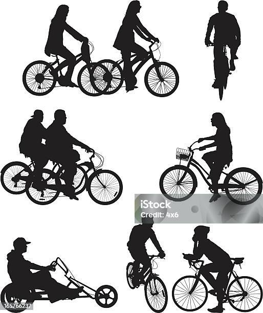 Ludzie Jazdy Rower Rower - Stockowe grafiki wektorowe i więcej obrazów Jeździć na rowerze - Jeździć na rowerze, Sylwetka, Kobiety