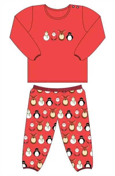 Vector illustration of Christmas Character Pyjamas in Red