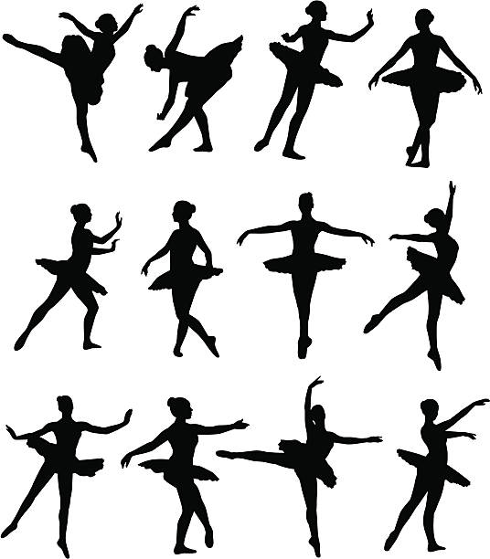 발레 댄서 - the human body dancing female silhouette stock illustrations