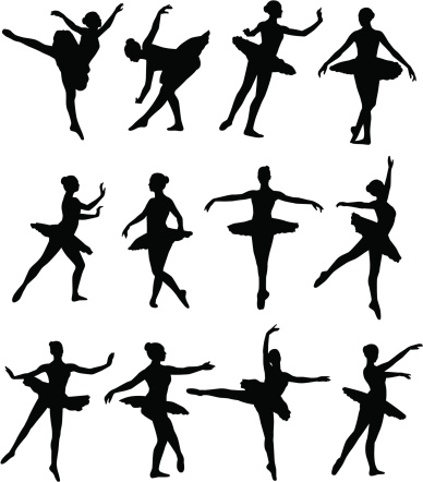 Silhouettes of a ballet dancer in an assortment of poses.