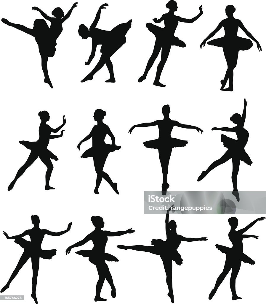 Illustrated silhouettes of ballet dancers Silhouettes of a ballet dancer in an assortment of poses. In Silhouette stock vector
