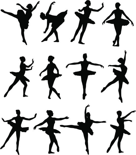 Illustrated silhouettes of ballet dancers vector art illustration