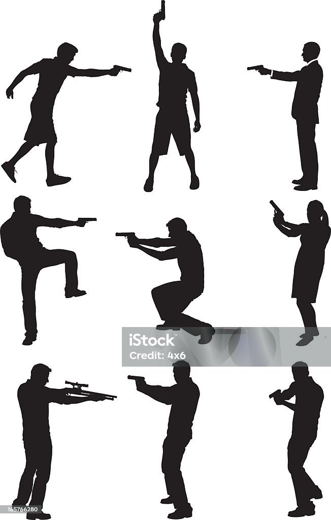 Dangerous people with guns Dangerous people with gunshttp://www.twodozendesign.info/i/1.png In Silhouette stock vector