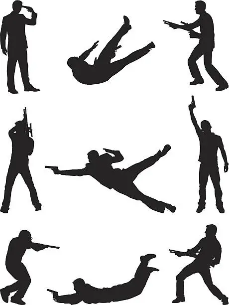 Vector illustration of Action people with guns
