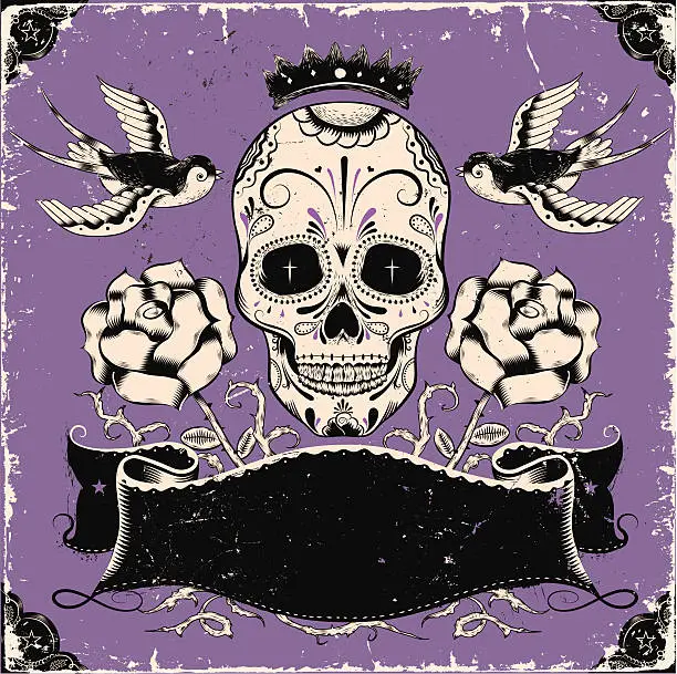 Vector illustration of Vintage mexican skull