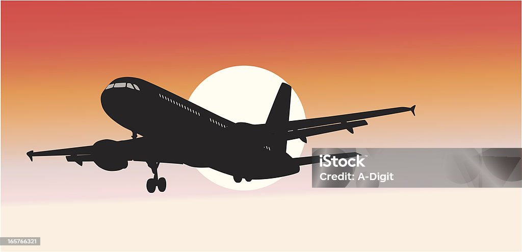 Sunset Travel Vector Silhouette A-Digit Airplane stock vector