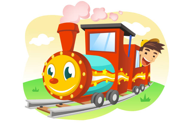 Happy Kid Riding A Toy Train Stock Illustration - Download Image Now -  Child, Miniature Train, Cartoon - iStock