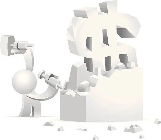 Vector illustration of Simplified man Carving A Money Sign Sculpture