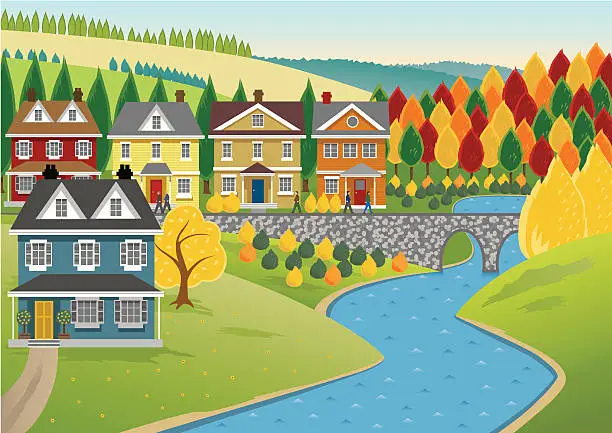 Vector illustration of Houses by the River
