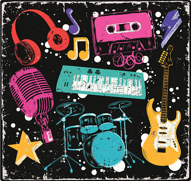 doodles muzyki - classic rock stock illustrations