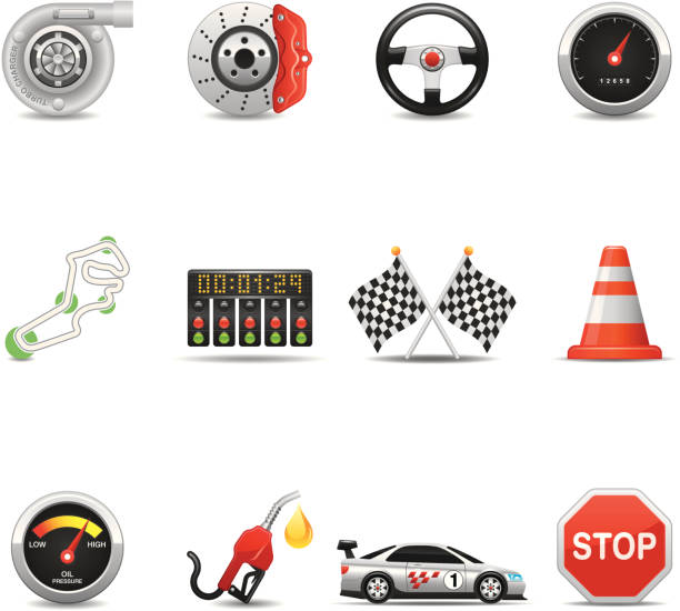 racing ausstattung & auto parts icon set, elegant series - ölstand stock-grafiken, -clipart, -cartoons und -symbole