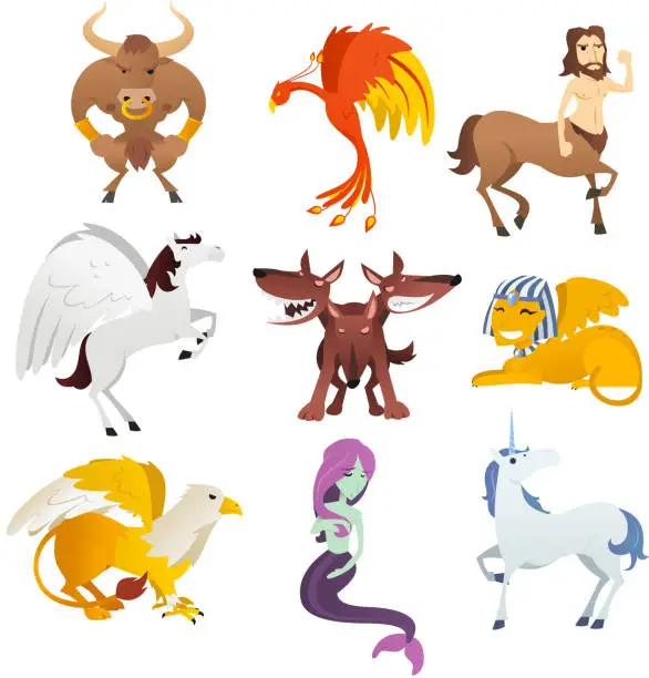 Vector illustration of Nine Mythological and mythical Creatures