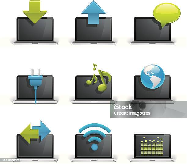 Vetores de Laptop Communicationsconjunto De Ícones e mais imagens de Clip Art - Clip Art, Computador, Comunicação