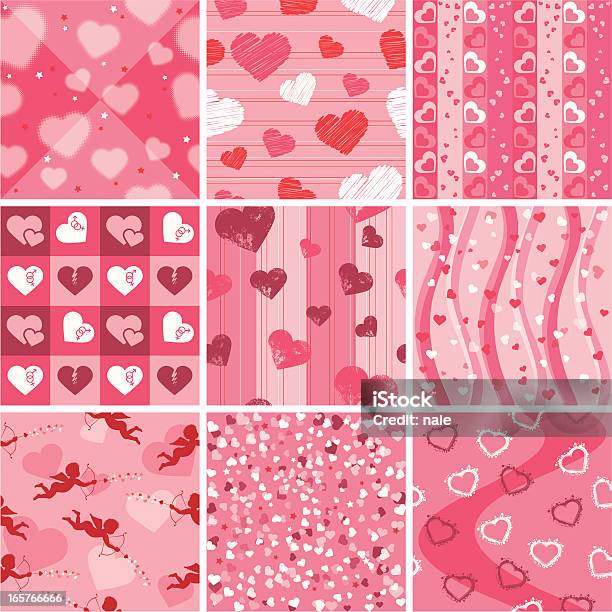 Dia Dos Namorados Conjunto De Papel De Embrulho Rosa Dois - Arte vetorial de stock e mais imagens de Amor