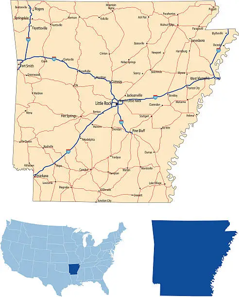 Vector illustration of Arkansas road map