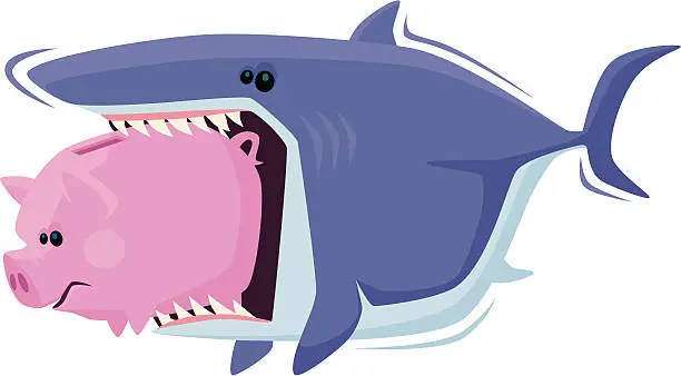 Vector illustration of shark with piggy bank