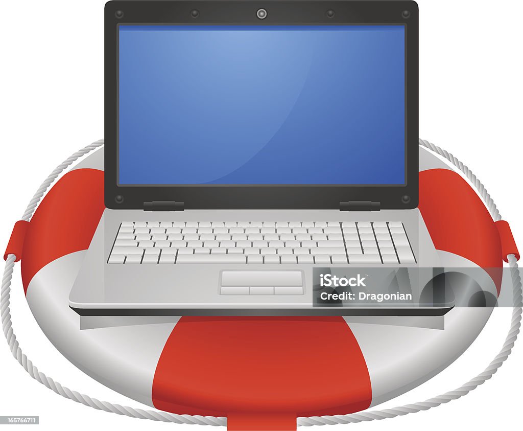 Lifebuoy and laptop Lifebuoy and laptop. Concept for FAQ, support, help, data recovery, anti-virus software, pc rescue, etc. Recovery stock vector