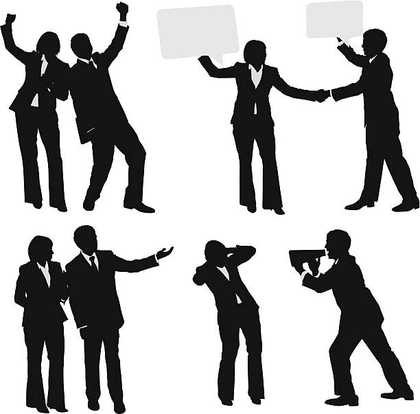 사업가 및 치도 다른 상황에서 - cheering men shouting silhouette stock illustrations